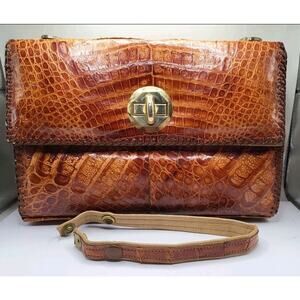 Vintage Genuine Alligator Leather Handbag Florida USA Brown Top Handle Purse